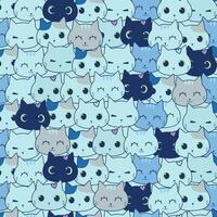 Seamless pattern design with cute kitten head vector