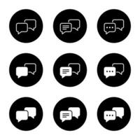 Message, speech bubble icon vector set collection in black circle