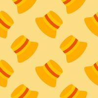 straw hat seamless pattern vector illustration. Vacation and rest in tropical country. Seasonal summer rest and relaxation. Seamless pattern print, background or wallpaper. Vector in flat style