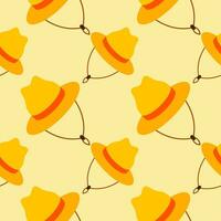 straw hat seamless pattern vector illustration. Vacation and rest in tropical country. Seasonal summer rest and relaxation. Seamless pattern print, background or wallpaper. Vector in flat style