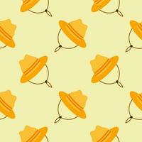 straw hat seamless pattern vector illustration. Vacation and rest in tropical country. Seasonal summer rest and relaxation. Seamless pattern print, background or wallpaper. Vector in flat style