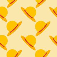 straw hat seamless pattern vector illustration. Vacation and rest in tropical country. Seasonal summer rest and relaxation. Seamless pattern print, background or wallpaper. Vector in flat style