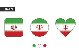 Iran 3 shapes square, circle, heart with city flag. Isolated on white background. vector