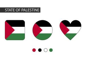 State of Palestine 3 shapes square, circle, heart with city flag. Isolated on white background. vector