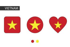 Vietnam 3 shapes square, circle, heart with city flag. Isolated on white background. vector