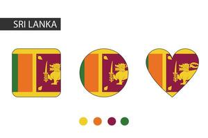 Sri Lanka 3 shapes square, circle, heart with city flag. Isolated on white background. vector