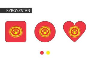 Kirguistán 3 formas cuadrado, círculo, corazón con ciudad bandera. aislado en blanco antecedentes. vector