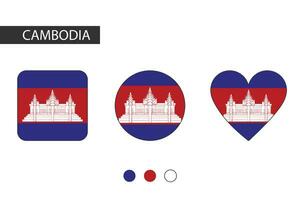 Cambodia 3 shapes square, circle, heart with city flag. Isolated on white background. vector