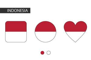 Indonesia 3 shapes square, circle, heart with city flag. Isolated on white background. vector