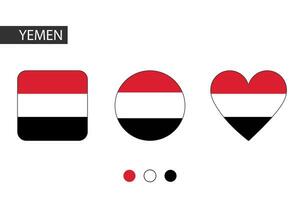 Yemen 3 shapes square, circle, heart with city flag. Isolated on white background. vector