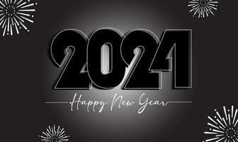 Happy New Year 2024  with sparkle firework on hitam isolated background icon logo vector