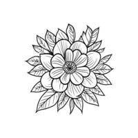 Vector beautiful hand drawn single black and white flower outline isolated on white background vector art