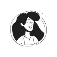 Portrait of a happy positive woman in hand drawn doodle style vector illustration