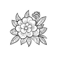 Vector beautiful hand drawn single black and white flower outline isolated on white background vector art