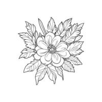 Vector beautiful hand drawn single black and white flower outline isolated on white background vector art