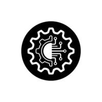 Digital technology gear computer icon concept. circuit board icon vector graphic illustration.