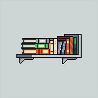 píxel Arte ilustración estante para libros. pixelado estante para libros. pared estante para libros pixelado para el píxel Arte juego y icono para sitio web y vídeo juego. antiguo colegio retro vector