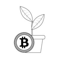 Growth bitcoin price, line style. Bit coin and plant in pot growing. Vector illustration