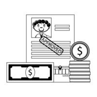 Approved mortgage money. Credit history with stamp. Vector illustration