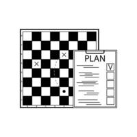 Plan tactic scheme and strategy business. Chessboard and checklist plan. Vector illustration