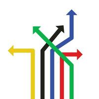 Choose decision in business. Colored arrows guide. Vector illustration