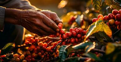 ai generado café cosecha en un brasileño plantación - ai generado imagen foto