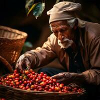 AI generated Coffee harvesting on a Brazilian plantation - AI generated image photo