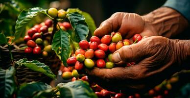 ai generado café cosecha en un brasileño plantación - ai generado imagen foto