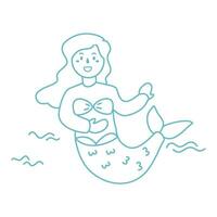 mermaid doodle outline for colouring vector