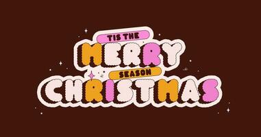 Groovy Merry Christmas halftone Card. vector