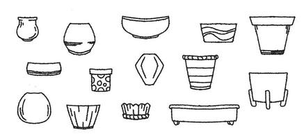 Doodle set of plant pots, sketch vector illustration