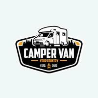 Camper van emblem logo design. Ready made motorhome caravan logo. Best for campervan motorhome rv related industry vector