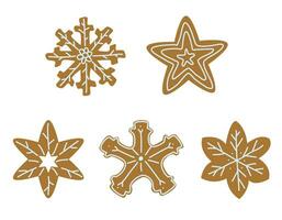 set of gingerbread cookies in the form of snowflakes and stars vector