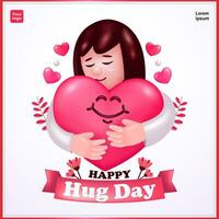 A girl warmly hugging a cute heart, 3d vector. Suitable for self-care, happiness, family love and couples vector