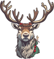 AI generated christmas deer head with decorations on the head png