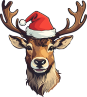 AI generated christmas deer head with santa hat png