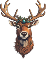 AI generated christmas deer head with decorations on the head png