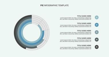 tarta gráfico infografía modelo diseño con 5 5 rebanadas vector