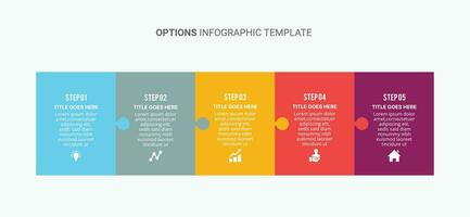 proceso trabajo fluir flecha infografía con cinco 5 5 pasos opciones vector