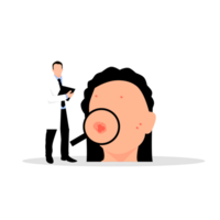 a doctor is looking at a woman's head with a magnifying glass png