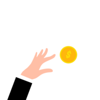 a hand reaching for a coin with wings png