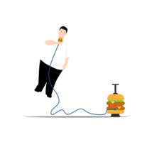 a man is jumping on a hamburger and holding a microphone png