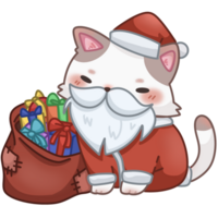 cat Santa claus with gift bag in red suit png