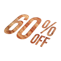 60 Percent Discount Offers Tag with Wooden Engrave Style Design png