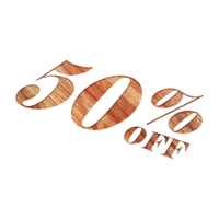 50 Percent Discount Offers Tag with Wooden Engrave Style Design png