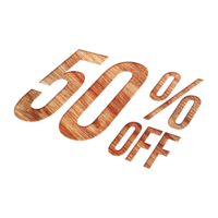 50 Percent Discount Offers Tag with Wooden Engrave Style Design png