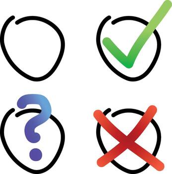 caja icono conjunto con cheque marca, cruz, pregunta vector