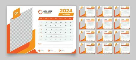 Abstract modern desk planner template for 2024 with accurate date format and image placeholder vector