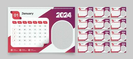 Modern abstract designed office desk calendar template for the year 2024 with image holder vector