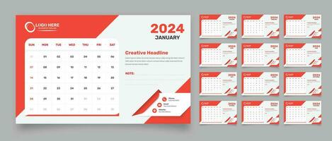 Simple desk planner template for 2024 with accurate date format vector